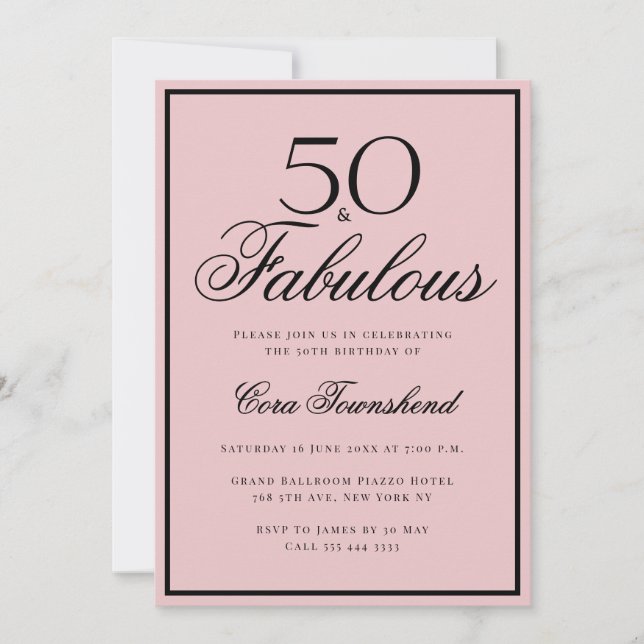 Minimal 50 & Lysande Dammtrosa 50-årsdag Inbjudningar (Framsida)