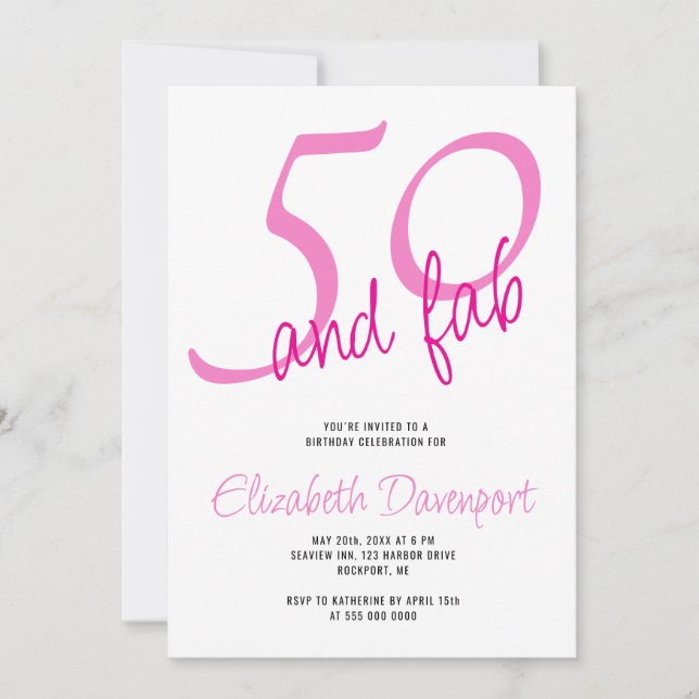 Minimal 50 och Fab Pink Födelsedag Inbjudningar (Framsida)