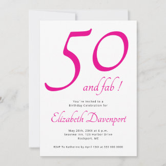 Minimal 50 och Fab Pink Födelsedag Inbjudningar
