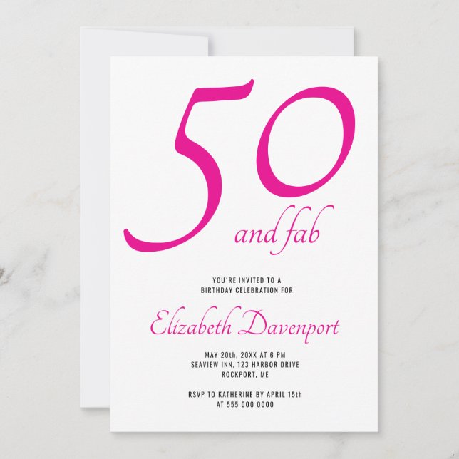 Minimal 50 och Fab Pink Födelsedag Inbjudningar (Framsida)