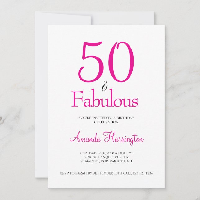 Minimal 50 och fantastisk 50-årsfest inbjudningar (Framsida)