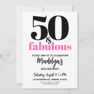 Minimal 50 och fantastisk rosa 50-årsfest inbjudningar
