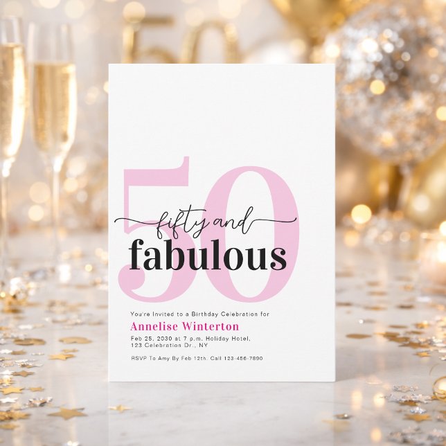 Minimal 50 och fantastisk rosa 50-årsfest inbjudningar (Skapare uppladdad)