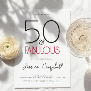 Minimal 50 och fantastisk rosa 50-årsfest inbjudningar