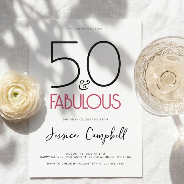 Minimal 50 och fantastisk rosa 50-årsfest inbjudningar (Skapare uppladdad)