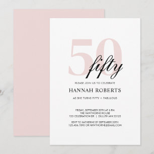 Minimal 50 och fantastisk rosa 50-årsfest inbjudningar