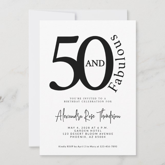 Minimal 50 och fantastisk skrift 50-årsfest inbjudningar (Framsida)