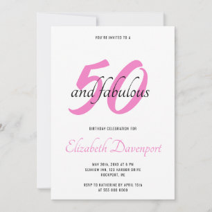 Minimal 50 och fantastisk svart och rosa födelseda inbjudningar