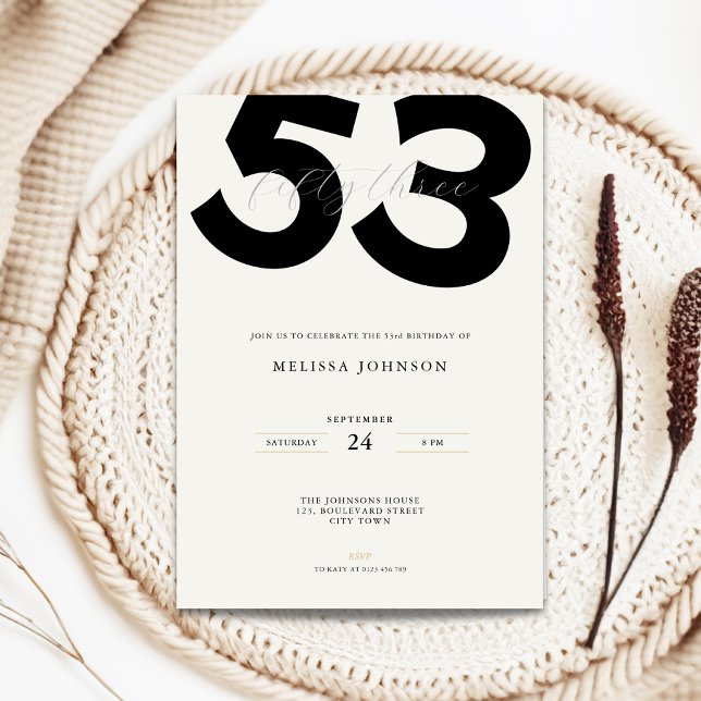 Minimal 53-års inbjudan - Fet typografi (Minimal 53rd birthday invitation with bold typography for man and woman)