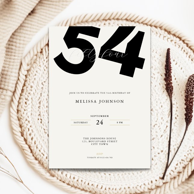 Minimal 54-års inbjudan - Fet typografi (Minimal 54th birthday invitation with bold typography for man and woman)