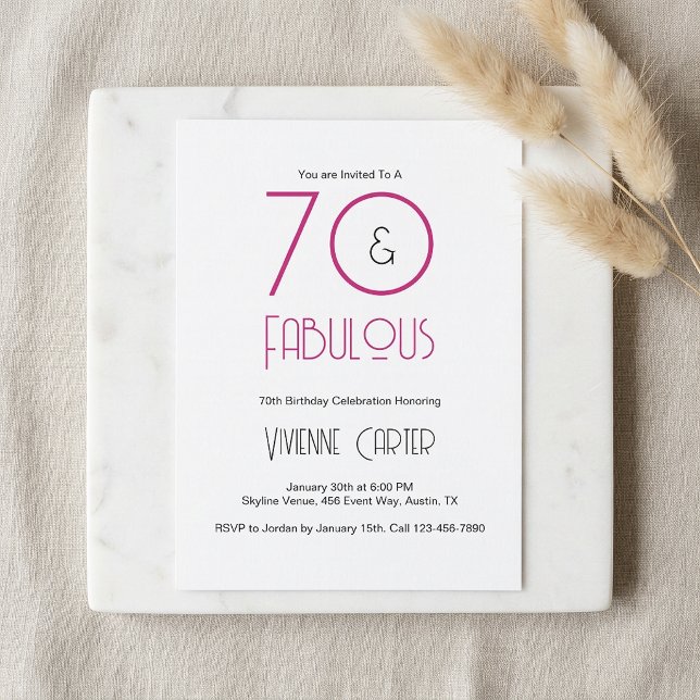 Minimal 70 och fantastisk 70-årsfest inbjudningar (Minimal 70 and Fabulous 70th Birthday Party Invitation)