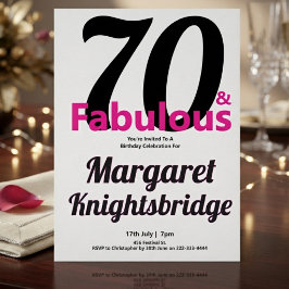 Minimal 70 och fantastisk rosa 70-årsfest inbjudningar