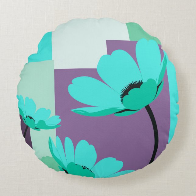 Minimal Abstrakt Blommig Rund Pouf Ottoman Kudde (Framsidan)