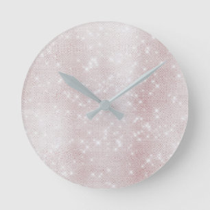 Minimal Abstrakt i Rosa ros med gnistvit pastel Rund Klocka