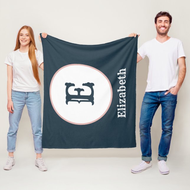 Minimal abstrakt kreativ rosa blue ro monogram fleecefilt (På plats)