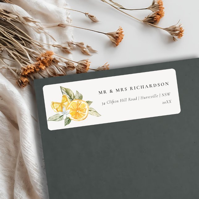 Minimal adressetikett för Lemon Botanical Boho Fol Returadress Etikett (Skapare uppladdad)