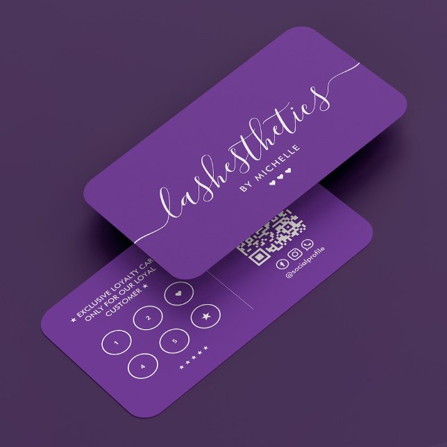 Minimal Aesthetic Lash Tech Royal Lila Loyalty Visitkort (Minimal Aesthetic Lash Tech Royal Purple Loyalty Business Card
)