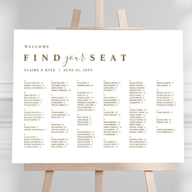 Minimal Alfabetisk Guld Bröllops Placeringsplan Poster (Skapare uppladdad)