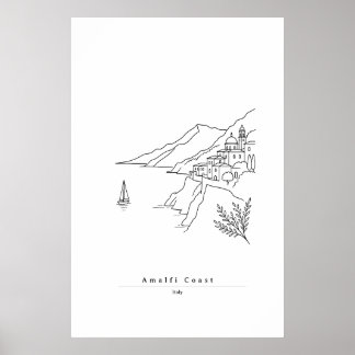 Minimal Amalfi-kust Linje Konst | Italiensk kust Poster