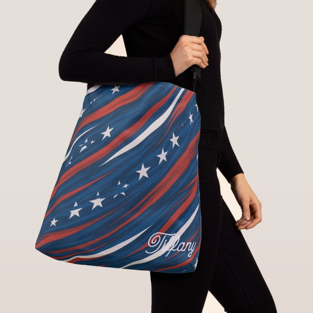 Minimal amerikansk flaggstripe-mönster | Kvinnor  Axelväska (Närbild)
