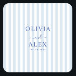 Minimal and Chic Blue French Personalized Wedding  Fyrkantigt Klistermärke<br><div class="desc">The Blue French Personalized Wedding Square Sticker Paper Coaster  makes a great family activity. Personalize this digital graphic design with your information. Makes an excellent wedding gift.</div>