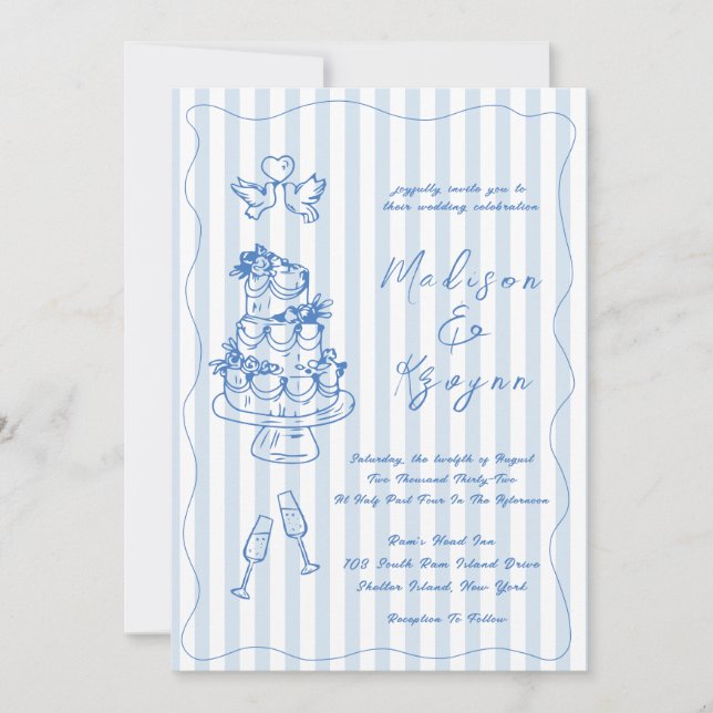 Minimal and Chic Blue French Personalized Wedding  Inbjudningar (Framsida)