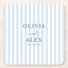 Minimal and Chic Blue French Personalized Wedding  Underlägg Papper Kvadrat