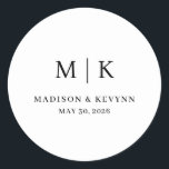 Minimal and Chic | Wedding  Runt Klistermärke<br><div class="desc">These elegant,  modern wedding or bridal shower Round Sticker feature a simple black and white text design that exudes minimalist style. Add your initials or monogram to make them completely your own.</div>
