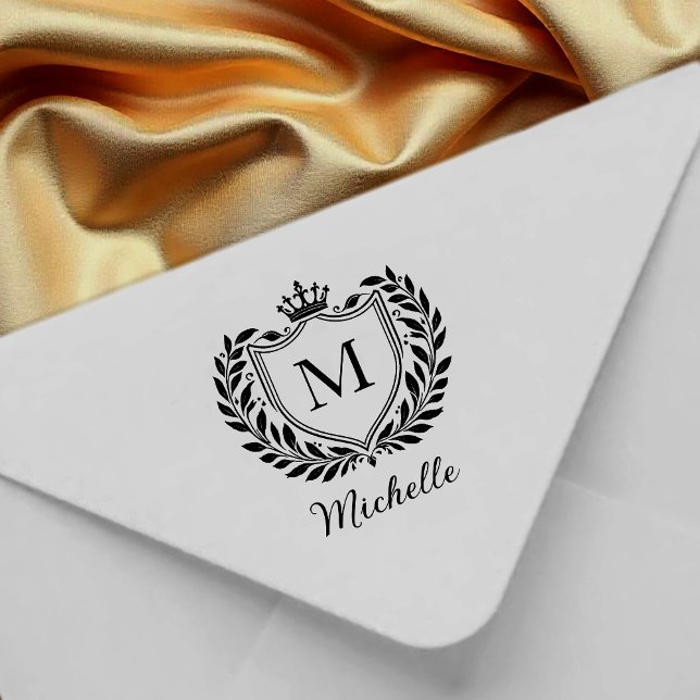 Minimal anpassad monogram namn kunglig vapensköld  stämpel (Skapare uppladdad)