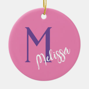 Minimal anpassningsbar Monogram julprydnad - Rosa Julgransprydnad Keramik