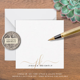 Minimal anteckning för Modern Guld Script Monogram Anteckningskort