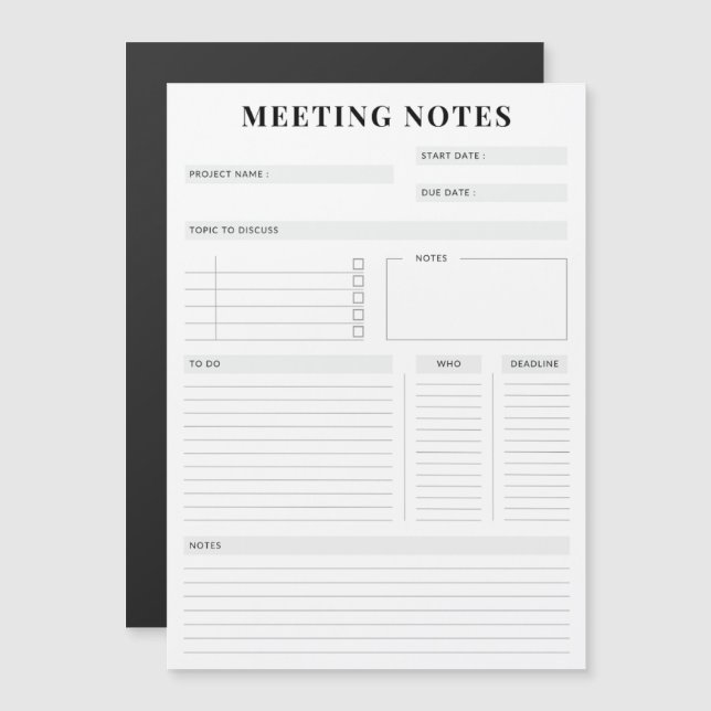 Minimal anteckningsplan för Professional Meeting-a Magnetisk Inbjudningskort (Fram/baksida)