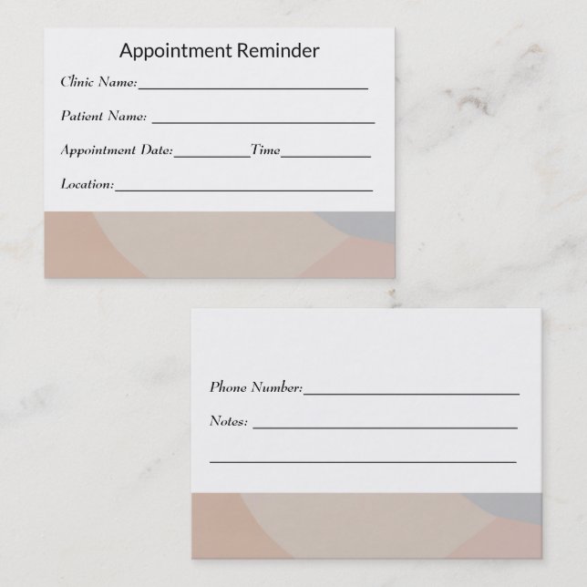 Minimal Appointment Reminder Card Clean Design Tidsbeställning Kort (Fram/baksida)