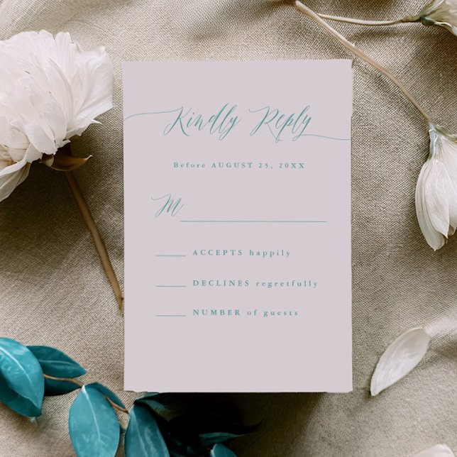Minimal Aqua Blue RSVP Calligraphy Response Card OSA Kort (Skapare uppladdad)