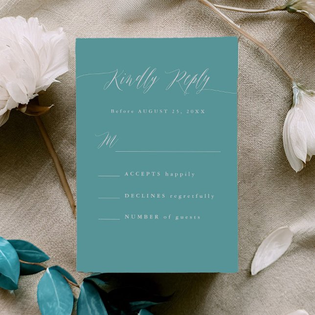 Minimal Aqua Blue RSVP Calligraphy Response Card OSA Kort (Skapare uppladdad)