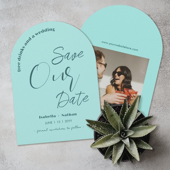 Minimal Aqua Blue Summer Bröllop spara datum Inbjudningar (Skapare uppladdad)