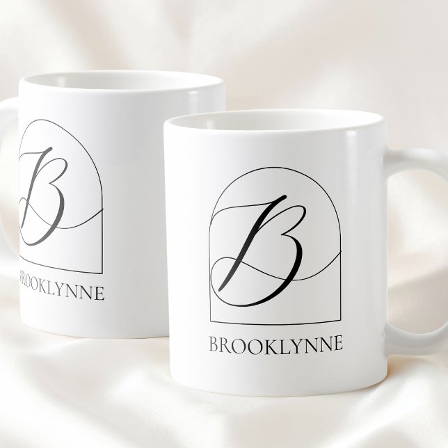 Minimal Arch Black Script Initial B Name Monogram Kaffemugg (Minimal Arch Black Script Initial B Name Monogram Coffee Mug)