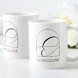 Minimal Arch Black Script Initial E Name Monogram Kaffemugg