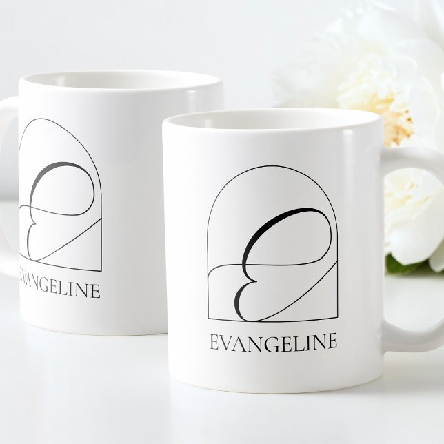Minimal Arch Black Script Initial E Name Monogram Kaffemugg (Minimal Arch Black Script Initial E Name Monogram Coffee Mug)
