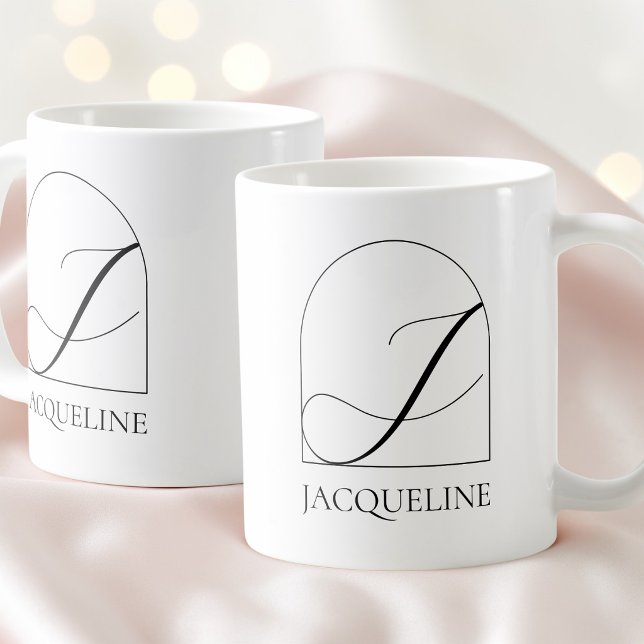 Minimal Arch Black Script Initial J Name Monogram Kaffemugg (Minimal Arch Black Script Initial J Name Monogram Coffee Mug)