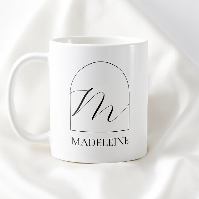 Minimal Arch Black Script Initial M Name Monogram Kaffemugg (Minimal Arch Black Script Initial M Name Monogram Coffee Mug)