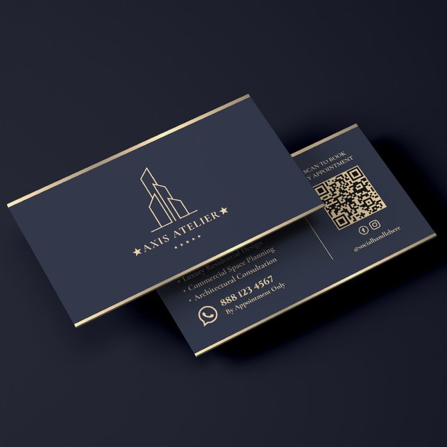 Minimal Architecture Studio Mörk Navy Arkitekt Visitkort (Minimal Architecture Studio Dark Navy Architect Business Card
)