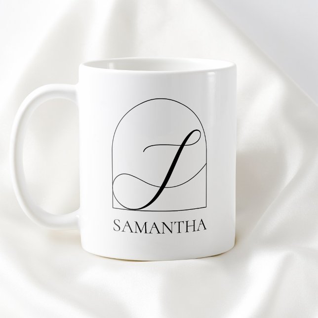 Minimal Ark Svart Skript Initial S Namn Monogram Kaffemugg (Minimal Arch Black Script Initial S Name Monogram Coffee Mug)