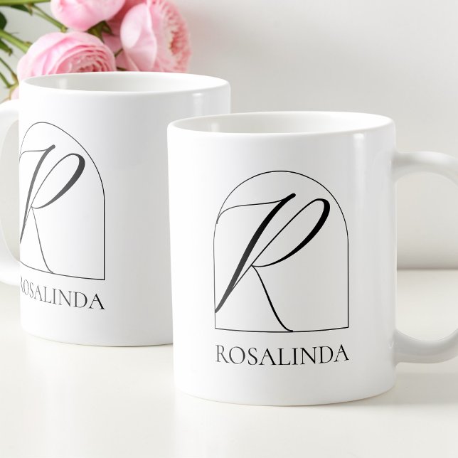 Minimal Arkiv Svart Skript Initial R Namn Monogram Kaffemugg (Minimal Arch Black Script Initial R Name Monogram Coffee Mug)