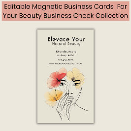 Minimal Art Line Ansikte Flowers Beauty Logotyp Magnetiska Visitkort
