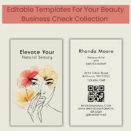 Minimal Art Line Ansikte Flowers Beauty Logotyp QR Visitkort