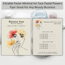 Minimal Art Line Ansikte Pastel Flowers Beauty Log Flygblad