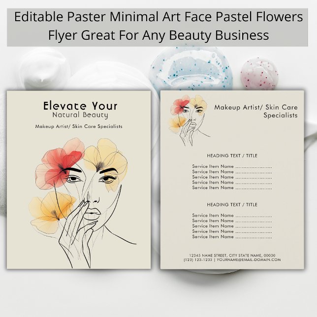 Minimal Art Line Ansikte Pastel Flowers Beauty Log Flygblad (Skapare uppladdad)