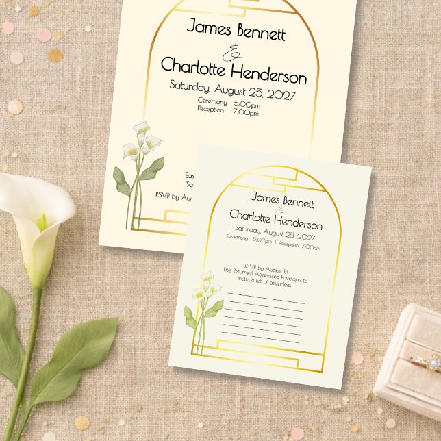 Minimal Art Nouveau Guld Båge Calla Lily Bröllop OSA Kort (Skapare uppladdad)