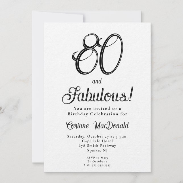 Minimal Åttio och Fantastisk 80-årsfest Inbjudningar (Framsida)